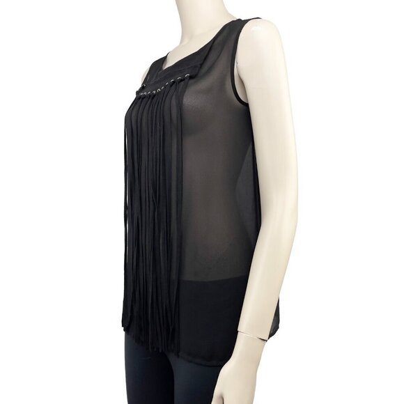 RUDSAK Sheer Suede Fringe Gothic Rock Transparent Black Tank Top Blouse Size‎ XS - Picture 3 of 13